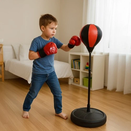 Kinder Boxsack Set Höhenverstellbar mit Boxhandschuhe Punching Ball