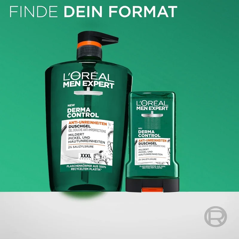 L'Oréal Men Expert XXXL Duschgel und Shampoo für Männer, Duschbad zur Reinigung von Körper, Haar und Gesicht, Herren Körperpflege für zu Unreinheiten neigende Haut, Derma Control, 1 x 1000 ml