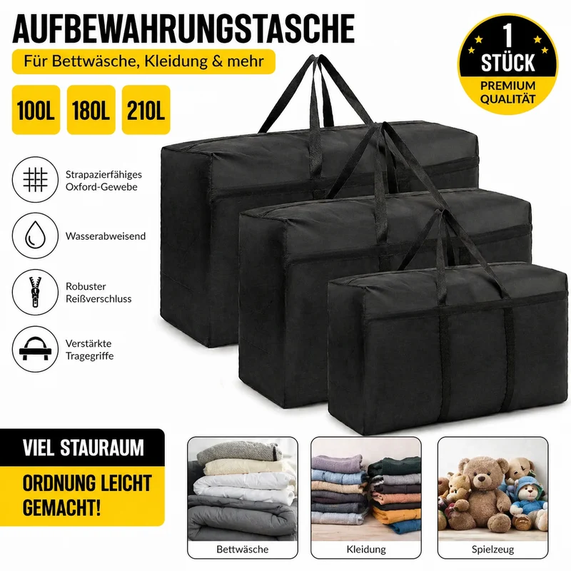 XXL Aufbewahrungstasche 100–210L – Wasserdichte Oxford Umzugstasche für Kleidung & Bettwäsche