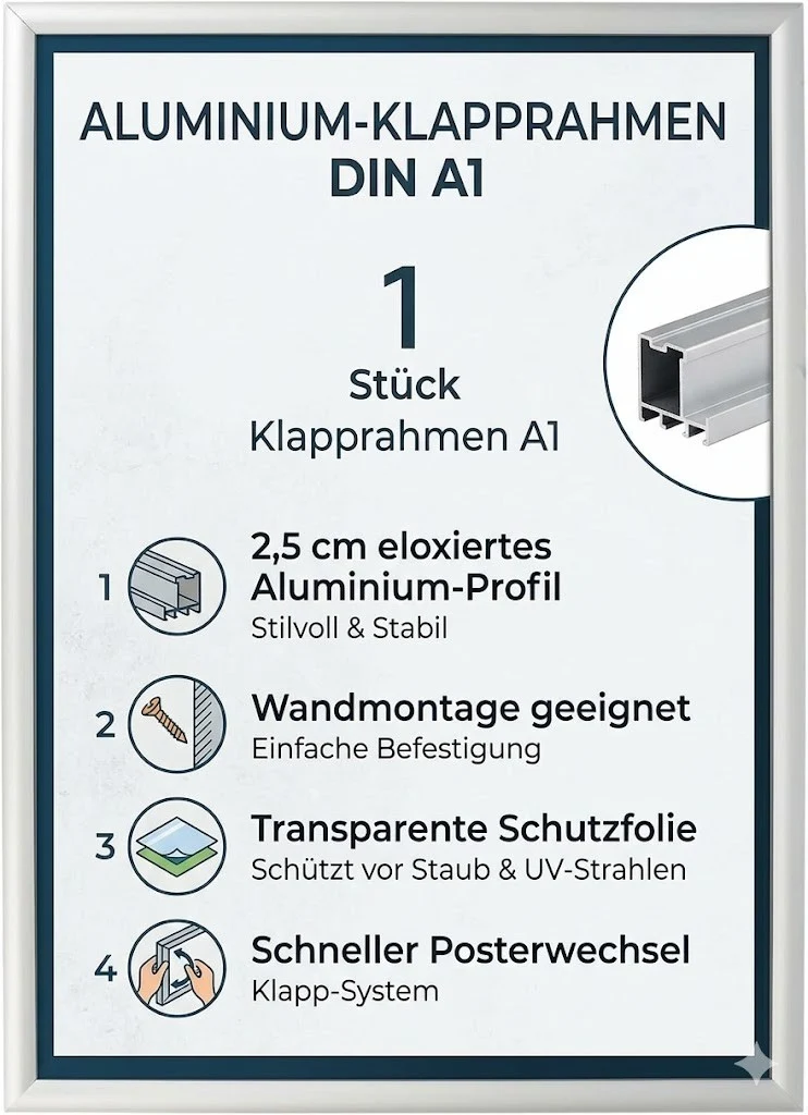 Klapprahmen A1 Posterrahmen Alu 25mm Wandmontage Werberahmen