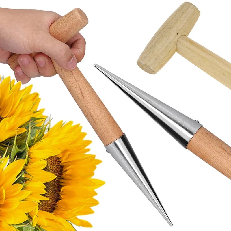 Pflanzdorn Blumenzwiebel Pflanzer Pflanzhilfe Holzgriff mit Skala Garten