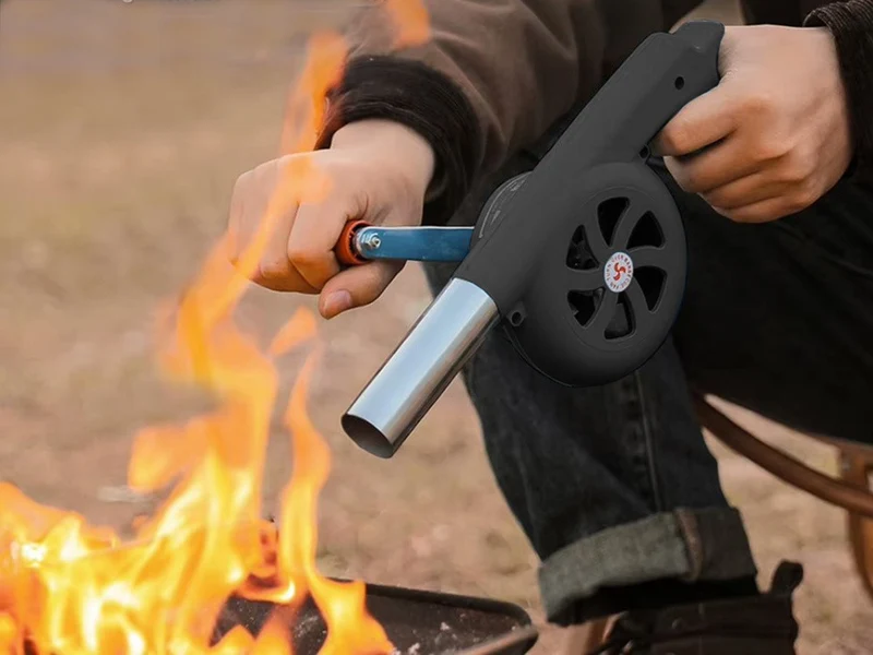 Grill Anzünder Handgebläse Kurbel Feuerstarter BBQ Kamin Camping
