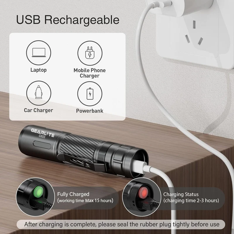LED Taschenlampe 2000 Lumen USB C aufladbar Zoom Outdoor kompakt