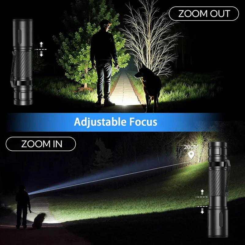 LED Taschenlampe 2000 Lumen USB C aufladbar Zoom Outdoor kompakt