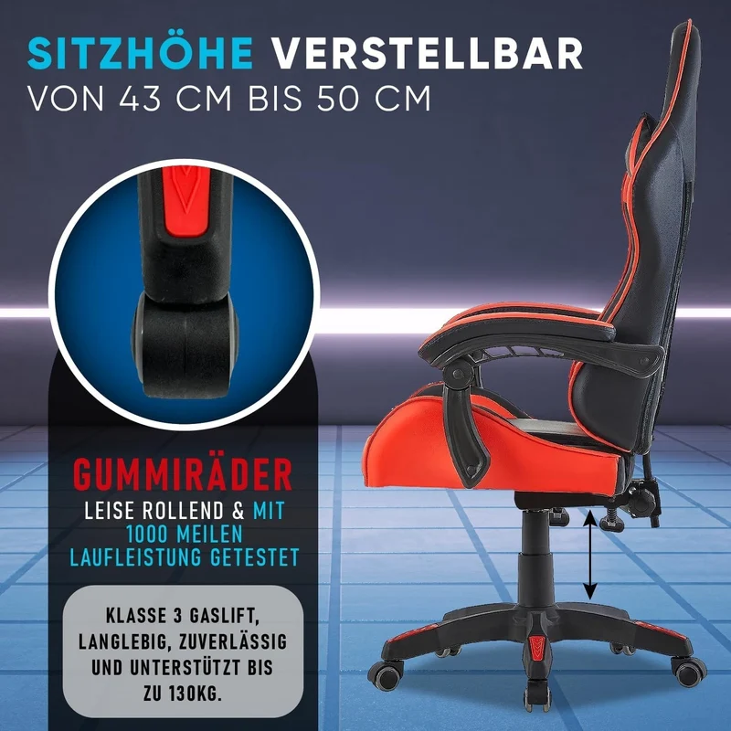 Gaming Stuhl Rot Ergonomisch Bürostuhl mit Fußstütze Drehstuhl