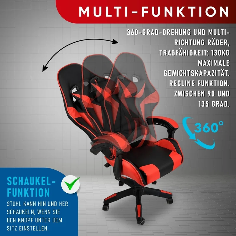 Gaming Stuhl Rot Ergonomisch Bürostuhl mit Fußstütze Drehstuhl