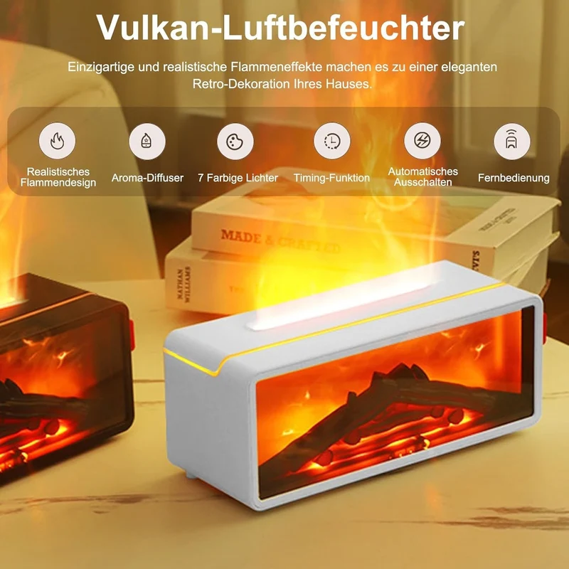 Aroma Diffuser Luftbefeuchter Flammen Effekt LED 7 Farben Timer