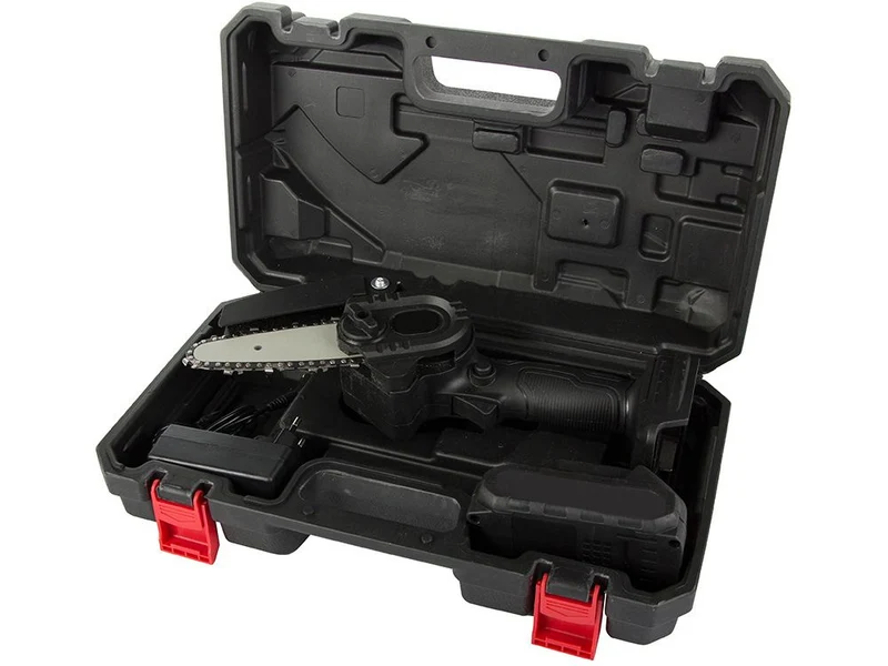 Mini Akku Kettensäge 6 Zoll 21V mit Akku, Ladegerät und Koffer – Handliche Astsäge für Garten, Baumschnitt und Holz
