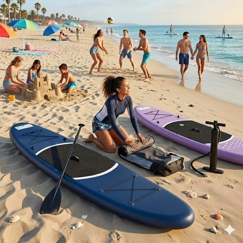 Aufblasbares SUP Board Set Lila 366 cm XXL – 2in1 Stand Up Paddle & Kajak Funktion mit Sitz, Paddel, Double-Action-Pumpe, Tragetasche & Reparaturset