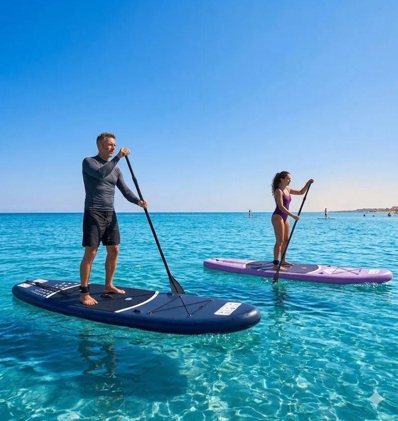 Aufblasbares SUP Board Set Lila 366 cm XXL – 2in1 Stand Up Paddle & Kajak Funktion mit Sitz, Paddel, Double-Action-Pumpe, Tragetasche & Reparaturset