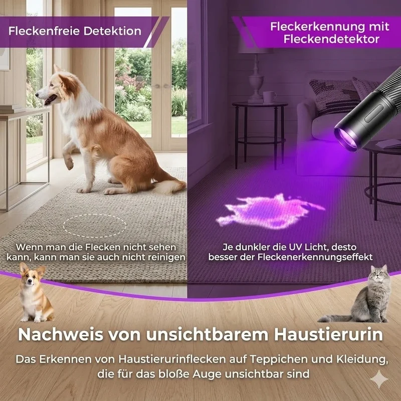 UV Taschenlampe 395nm Schwarzlicht LED wiederaufladbar Detektor IP65