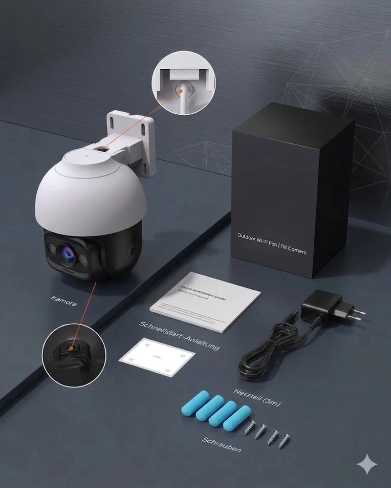 Tenda WLAN Überwachungskamera Außen 2K 3MP 360° IP65 Nachtsicht