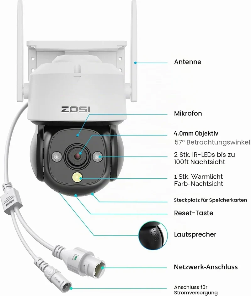2MP WLAN Überwachungskamera für Außen – 360° Pan/Tilt, Nachtsicht, Bewegungsverfolgung & 2-Wege-Audio