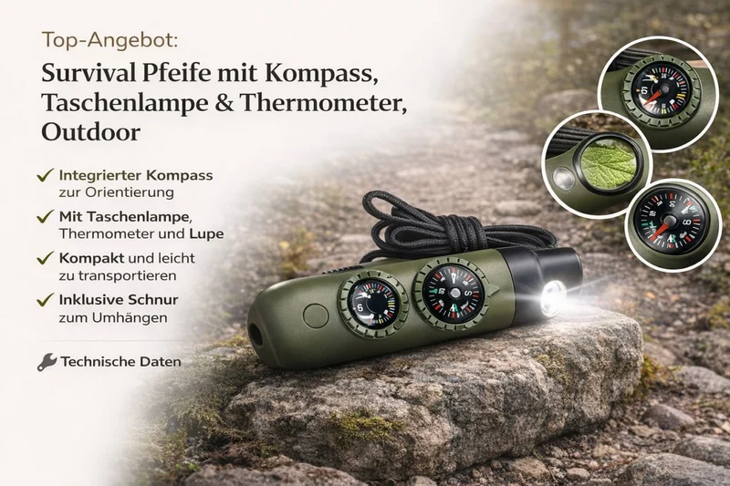Survival Pfeife mit Kompass Taschenlampe Thermometer Outdoor
