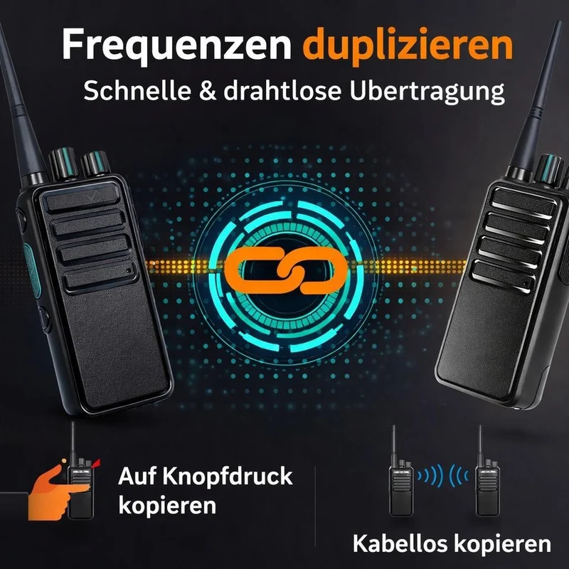 PMR446 Walkie Talkie 2er Set VOX Headset Funkgerät Notruf Klonfunktion