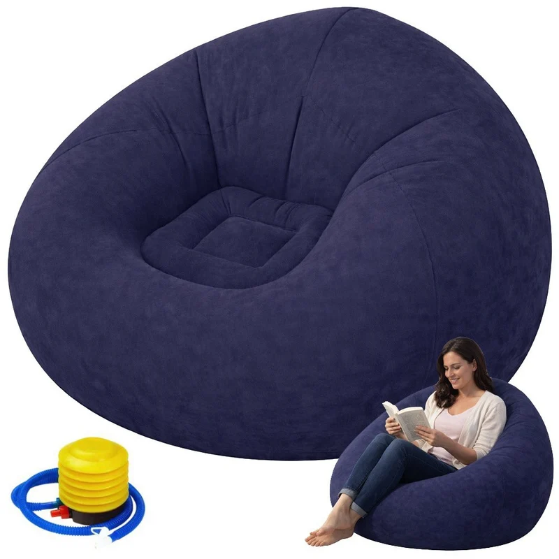 Aufblasbarer Sitzsack Velours – Bequemer Loungesessel Sitzpuff mit Pumpe