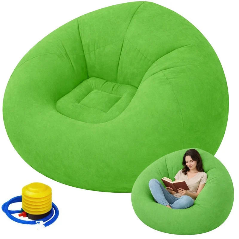 Aufblasbarer Sitzsack Velours – Bequemer Loungesessel Sitzpuff mit Pumpe