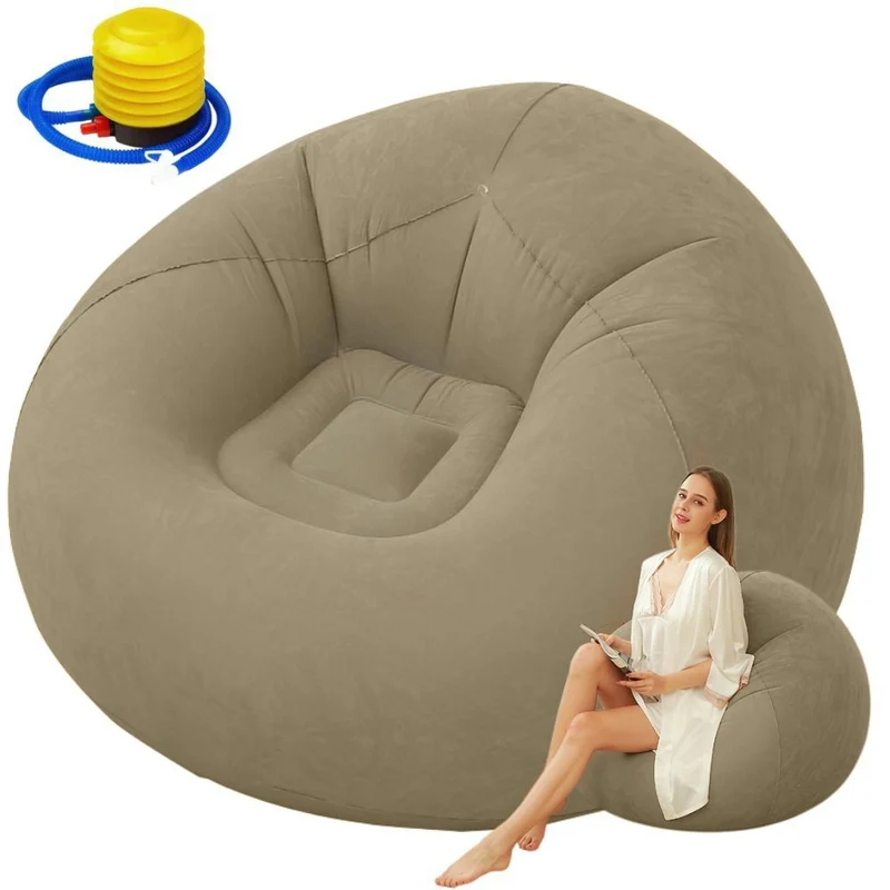 Aufblasbarer Sitzsack Velours – Bequemer Loungesessel Sitzpuff mit Pumpe