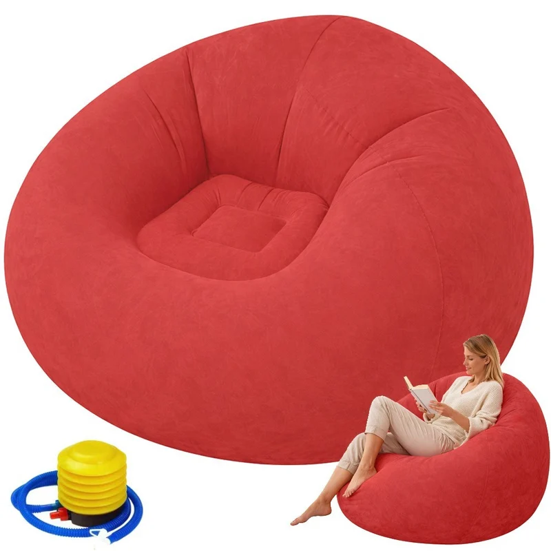 Aufblasbarer Sitzsack Velours – Bequemer Loungesessel Sitzpuff mit Pumpe