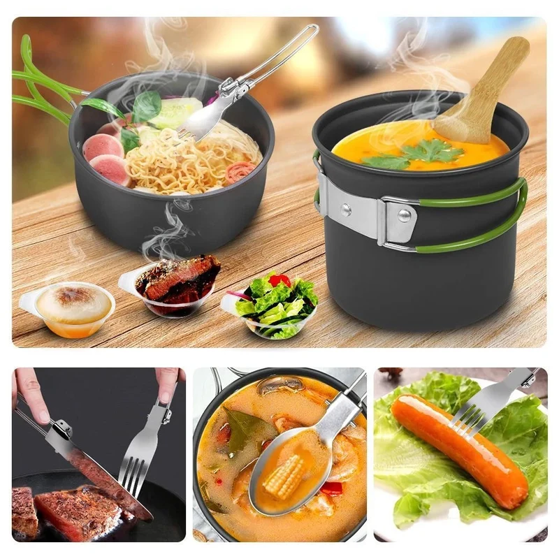 Camping Kochgeschirr Set 2-3 Personen Töpfe Pfanne Kessel