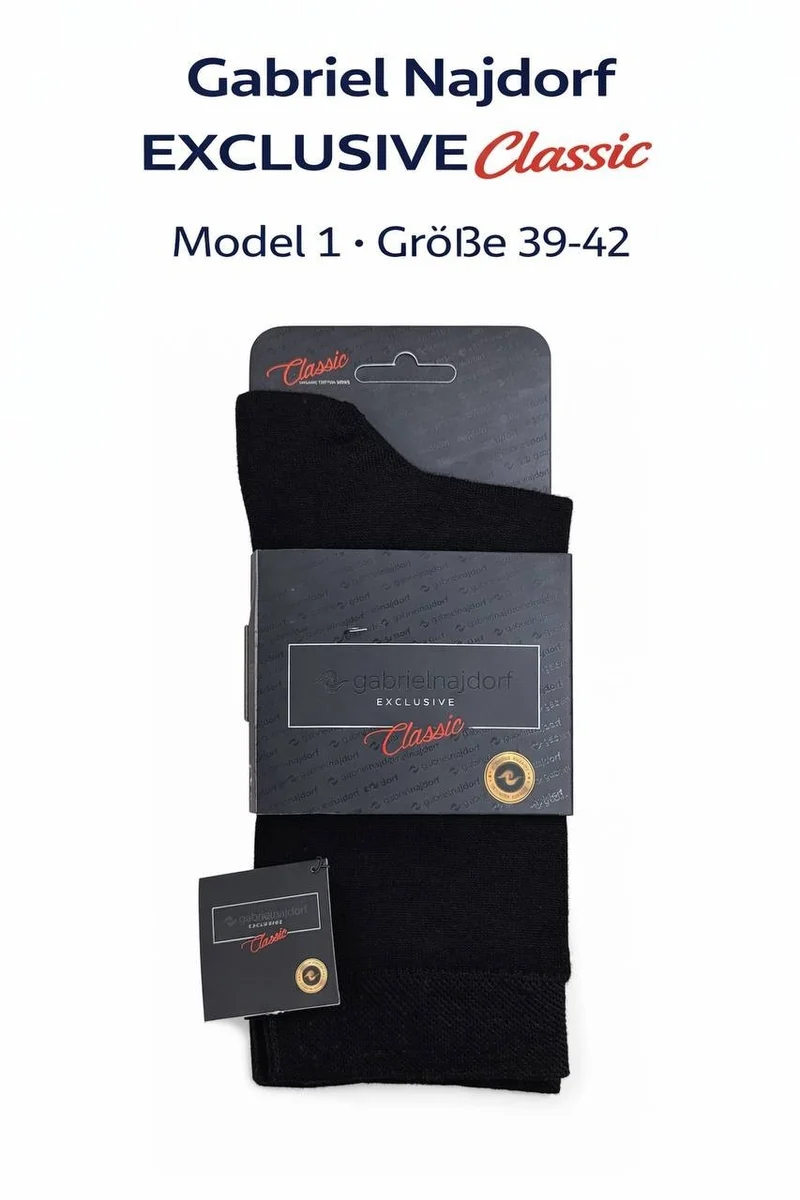 Gabriel Najdorf Exclusive Classic - Schwarze und Graue Angora Wollsocken, Größe