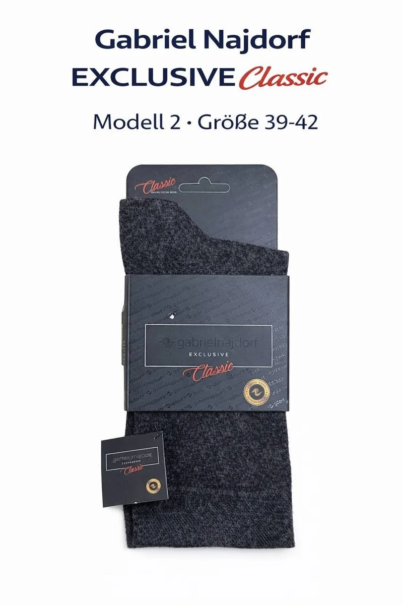 Gabriel Najdorf Exclusive Classic - Schwarze und Graue Angora Wollsocken, Größe