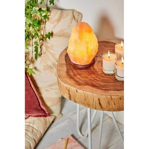 Salzlampe Tischlampe mit Dimmer Holzsockel E14 warmes Licht Deko
