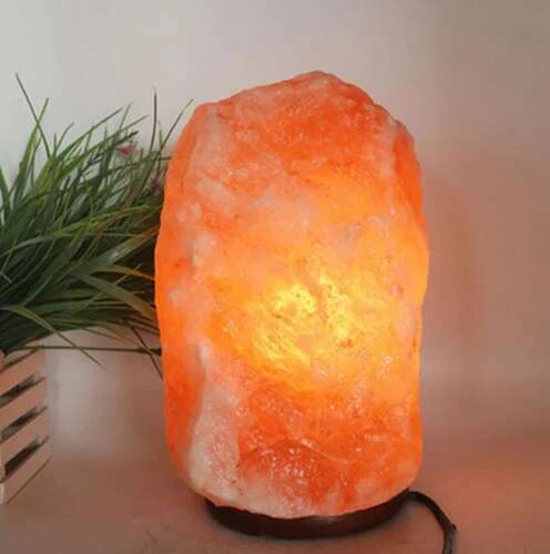Salzlampe Tischlampe mit Dimmer Holzsockel E14 warmes Licht Deko