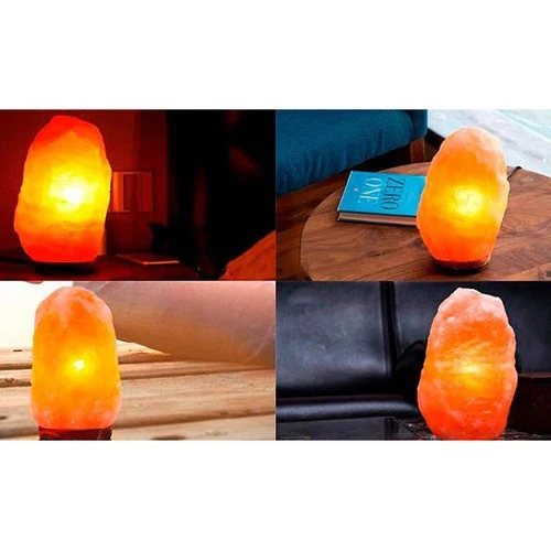 Salzlampe Tischlampe mit Dimmer Holzsockel E14 warmes Licht Deko