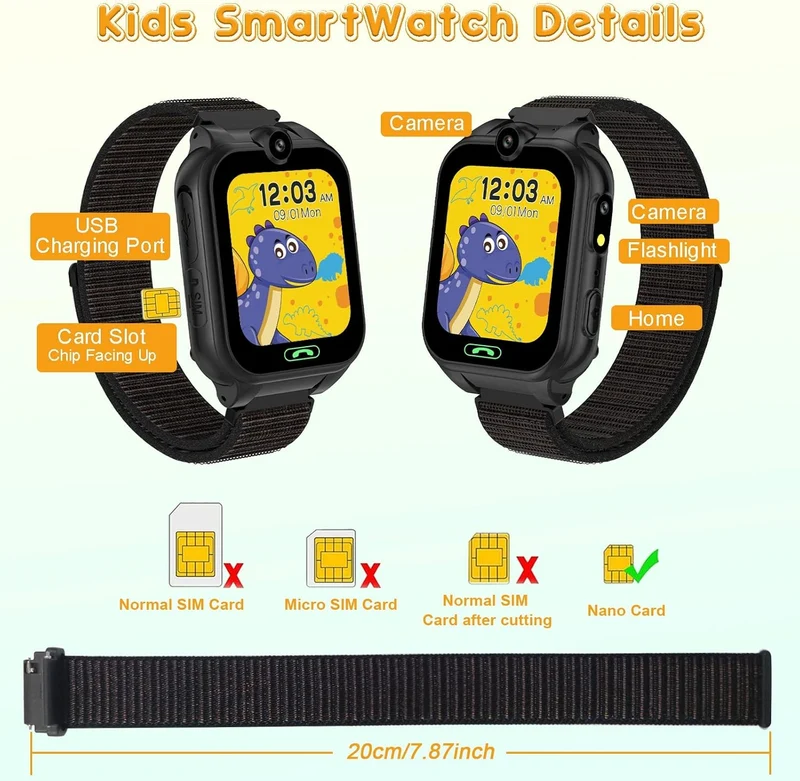 PTHTECHUS Smartwatch Kinder - 1.68'' Uhr Telefon für Mädchen Jungen mit Anruf