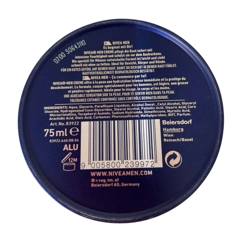 NIVEA MEN Creme, pflegende Hautcreme für intensive Feuchtigkeit,Hautpflege für