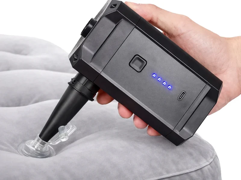 Elektrische Akku Luftpumpe mit 5200 mAh, USB-C, 3 Düsen und LED-Anzeige – Luftpumpe für Luftmatratzen, Pool & Camping