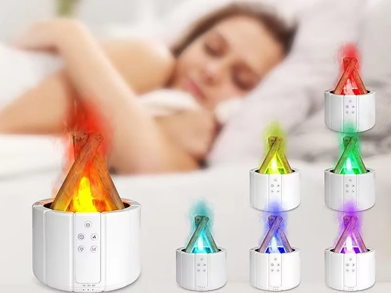 Luftbefeuchter Kamin Feuer Effekt Schwarz LED RGB Aroma Diffusor USB 250ml