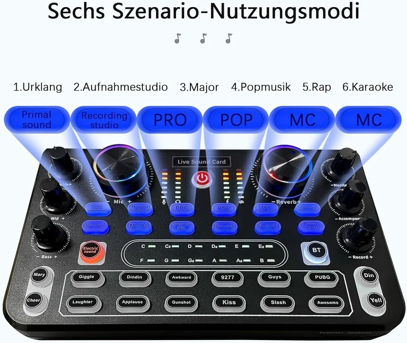 DJ Controller Set Soundkarte mit Mikrofon für PC Karaoke Podcast Streaming