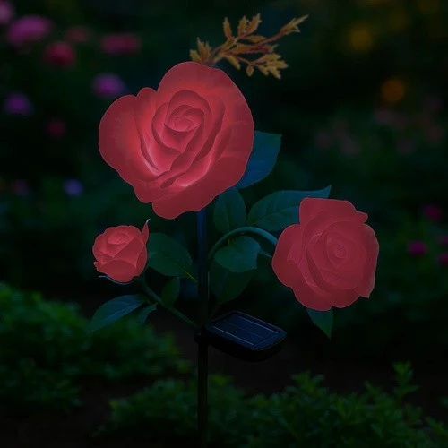 Solar Gartenrose LED Lampe mit 3 Blumen IP44 Solarleuchte für Garten Terrasse