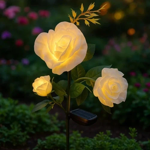 Solar Gartenrose LED Lampe mit 3 Blumen IP44 Solarleuchte für Garten Terrasse