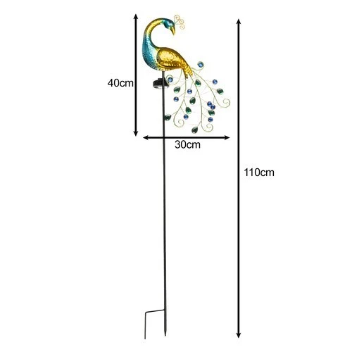 Solar Gartenleuchte Pfau mit 40 LEDs – LED Solarleuchte mit Dämmerungssensor IP44