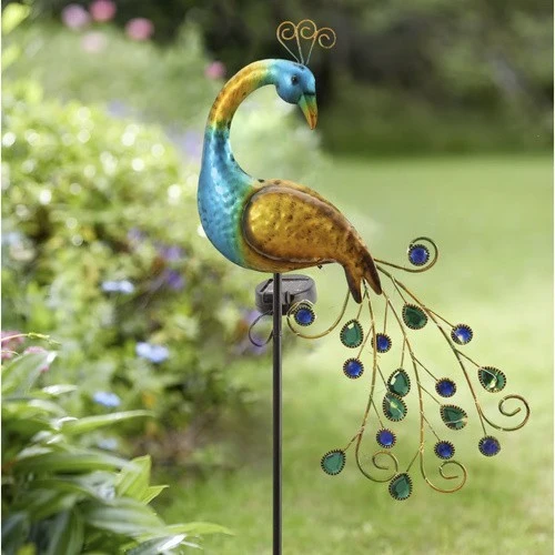Solar Gartenleuchte Pfau mit 40 LEDs – LED Solarleuchte mit Dämmerungssensor IP44