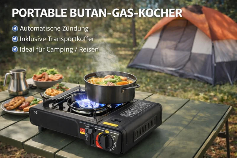 Gaskocher Campingkocher Gasherd Camping Tischkocher Notfall Koffer