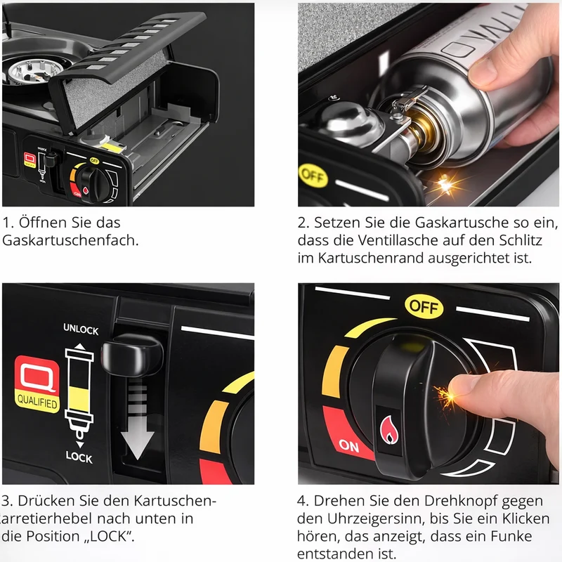 Camping Gaskocher Set 8x Gas Kartusche + 1 Kocher mit Koffer