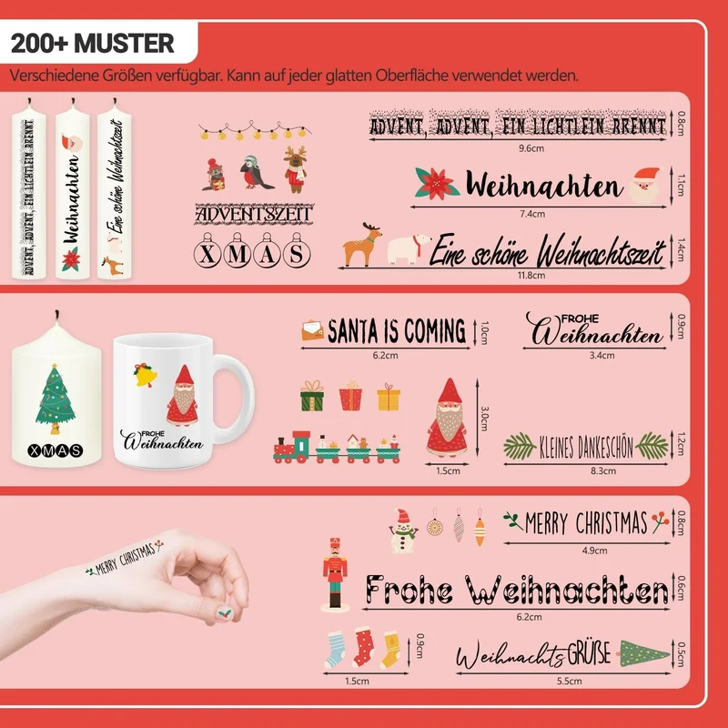 6x Weihnachts Kerzen Tattoo Set 200+ Motive Wassertransfer Deko