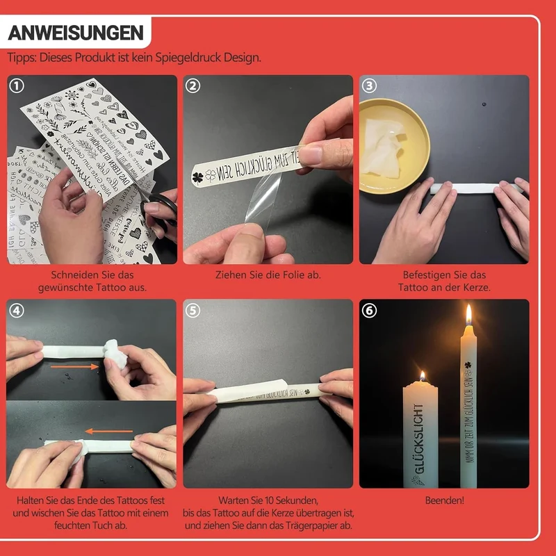 6x Weihnachts Kerzen Tattoo Set 200+ Motive Wassertransfer Deko