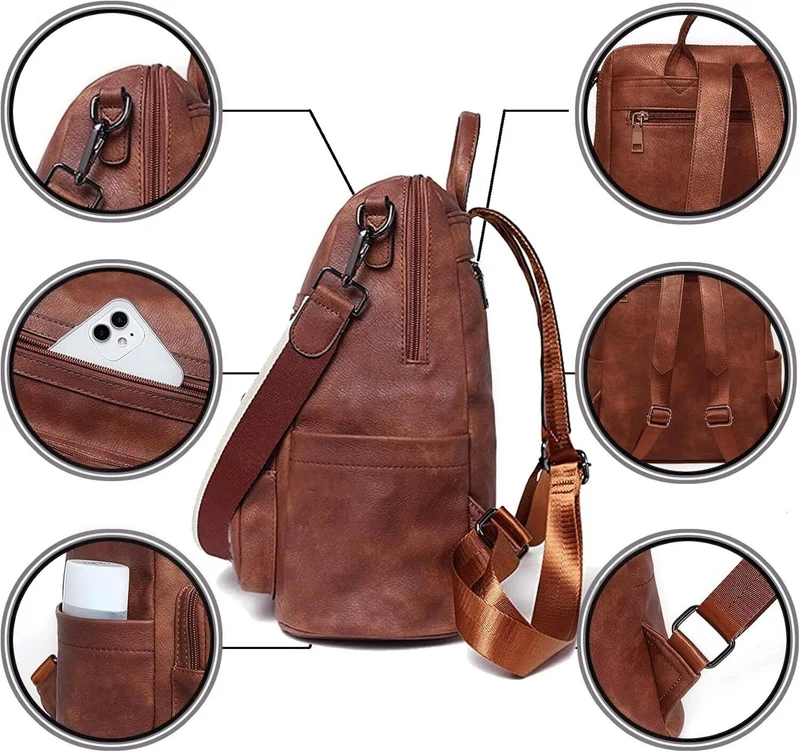 Damen-Rucksack veganem Leder Groß Stylisch Frauen Designer Schultertasche