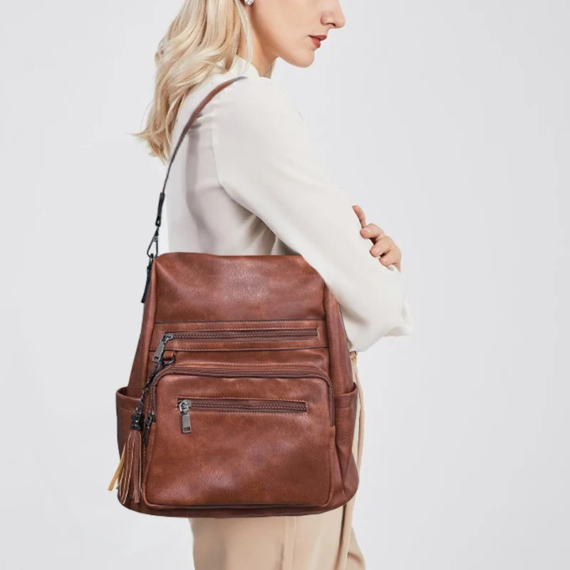 Damen-Rucksack veganem Leder Groß Stylisch Frauen Designer Schultertasche