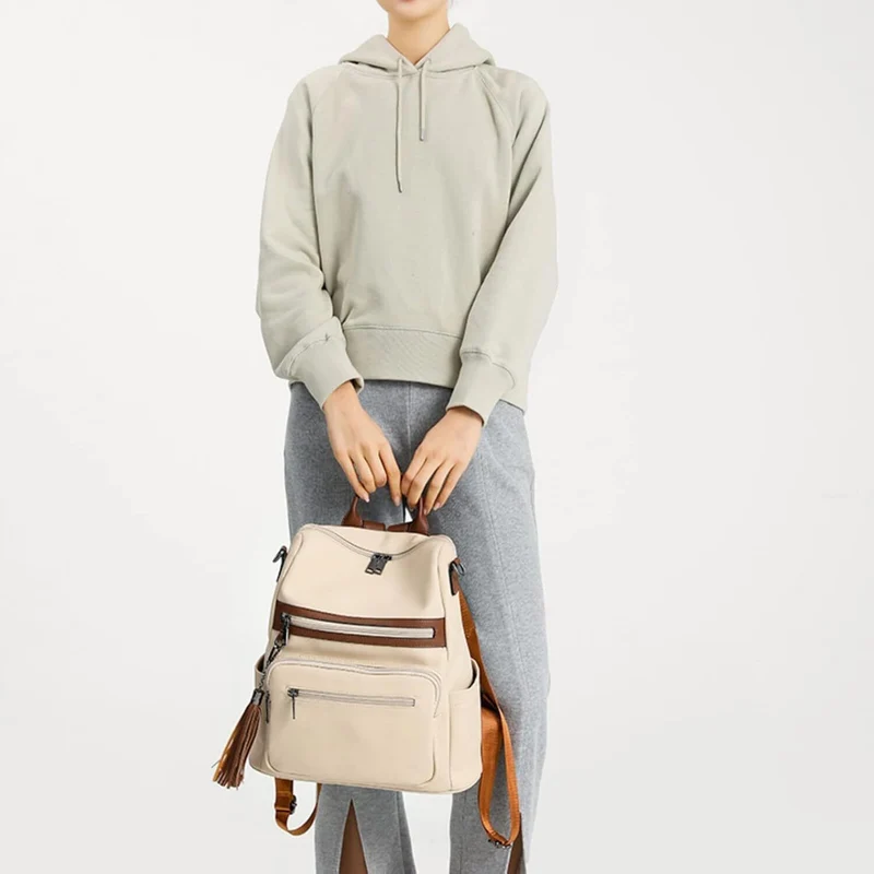 Damen-Rucksack veganem Leder Groß Stylisch Frauen Designer Schultertasche