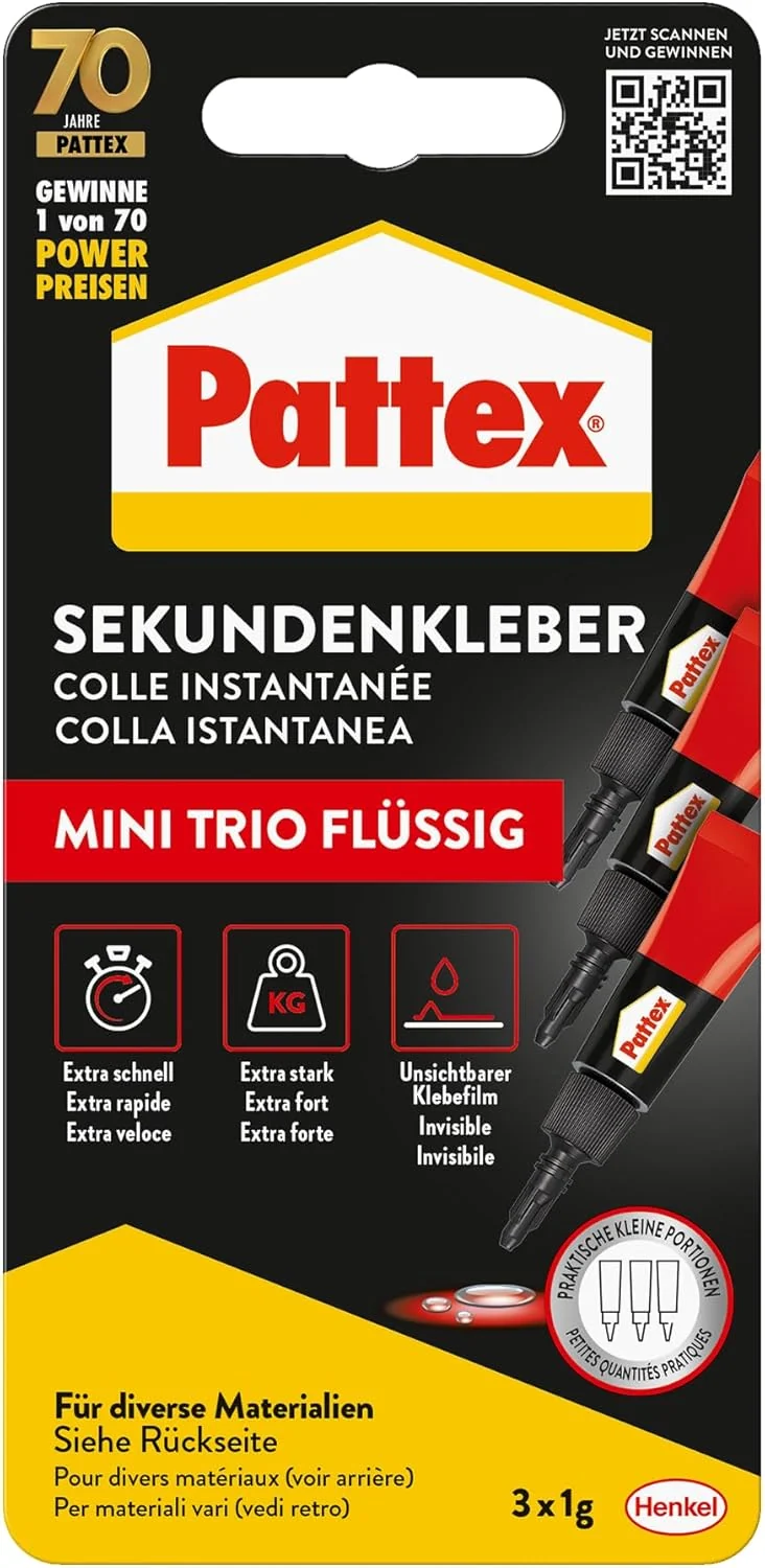 Pattex Sekundenkleber Mini Trio 3x1g flüssig schnell stark farblos