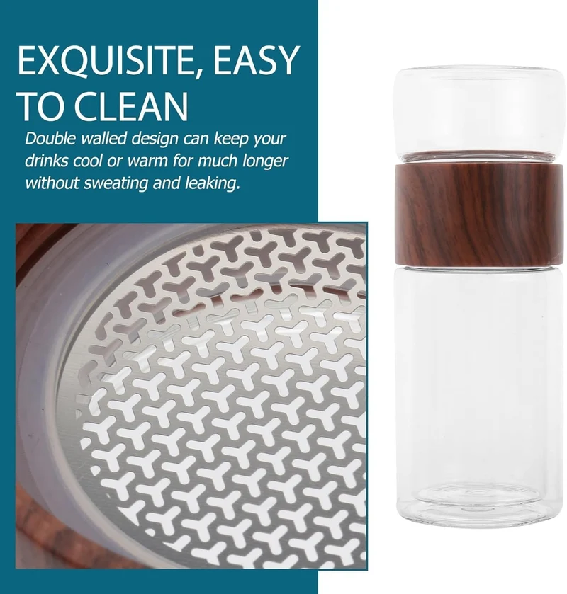300 ml Glas Teebecher mit Teesieb – Doppelwandig, Hitzebeständig, Tragbar