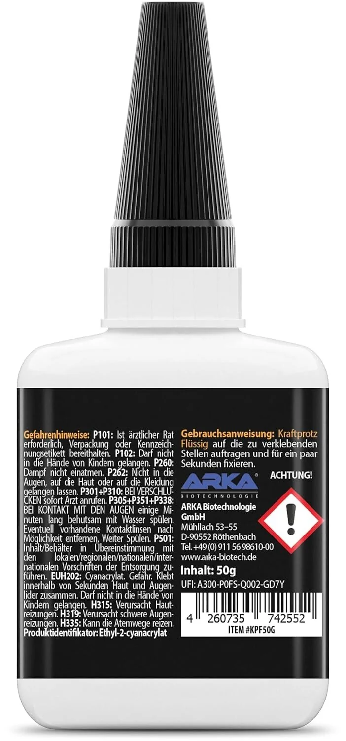 50 g Sekundenkleber extra stark - Inkl. Anti-Austrocknungs-Spitze - KRAFTPROTZ -