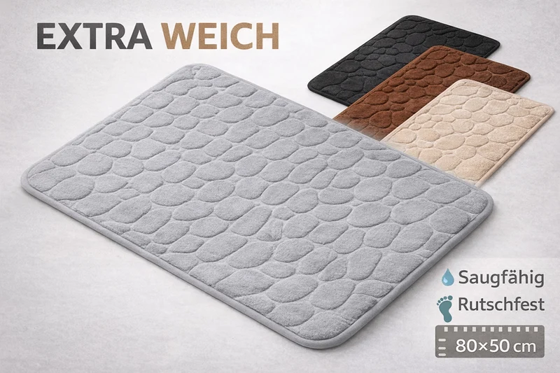 Badteppich 80x50 cm weich saugfähig rutschfest Dusche Badezimmer