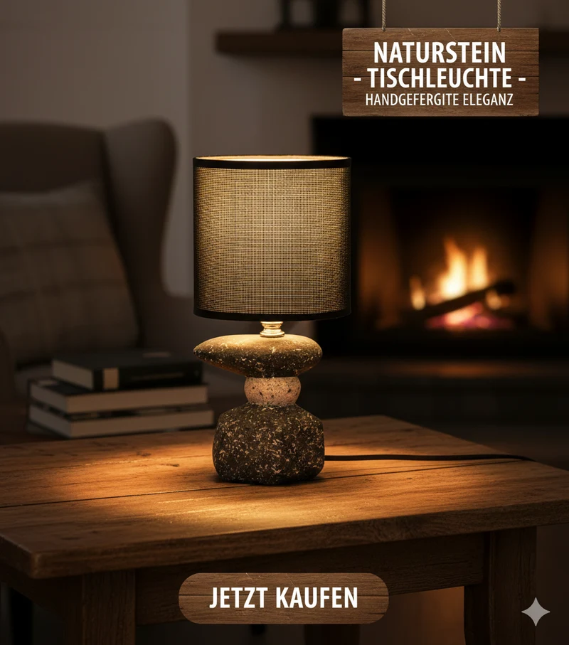 Lampe Steinoptik mit schwarzem Lampenschirm Keramik 27,5 cm 🖤